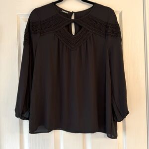 Express 3/4 sleeve Blouse, Black, Size Large